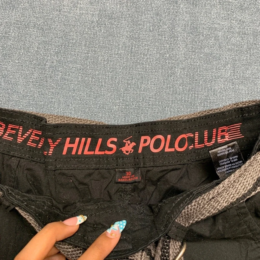 Beverly Hills Polo Club Cargo Shorts Mens 30 Black Cotton Stretch Hiking Outdoor